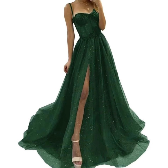 Glitter Tahiti Spaghetti Strap Formal Dresses with Split main image 1